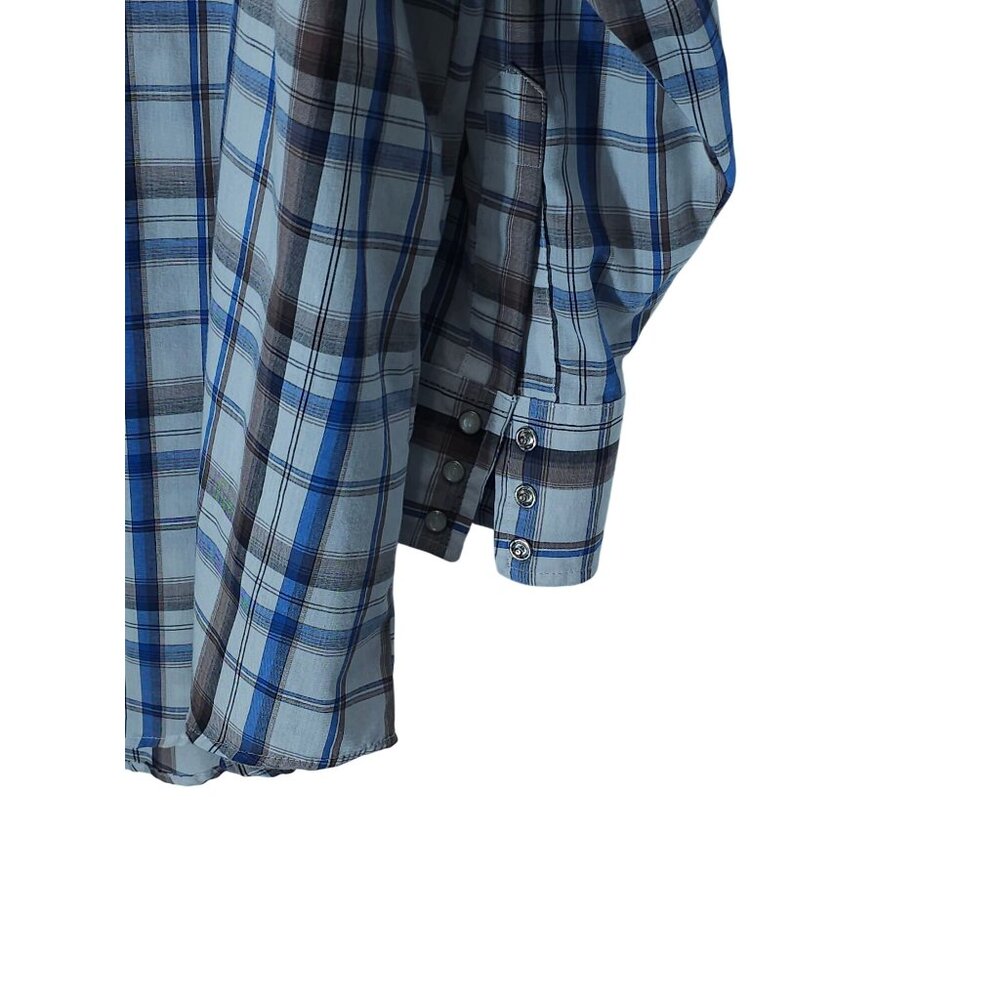 Men's 3X Plaid Western Snap Shirt Plains Big Man Cotton Blue/Brown - Picture 5 of 12